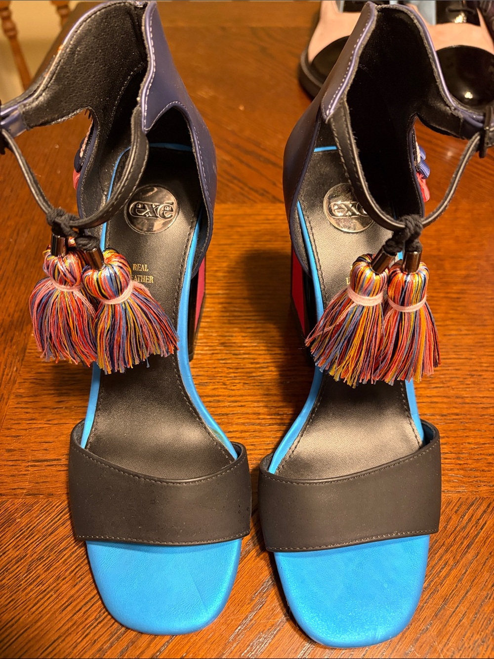 Exe size 39 Black Multi Tassel Block Heel. - Picture 2 of 7